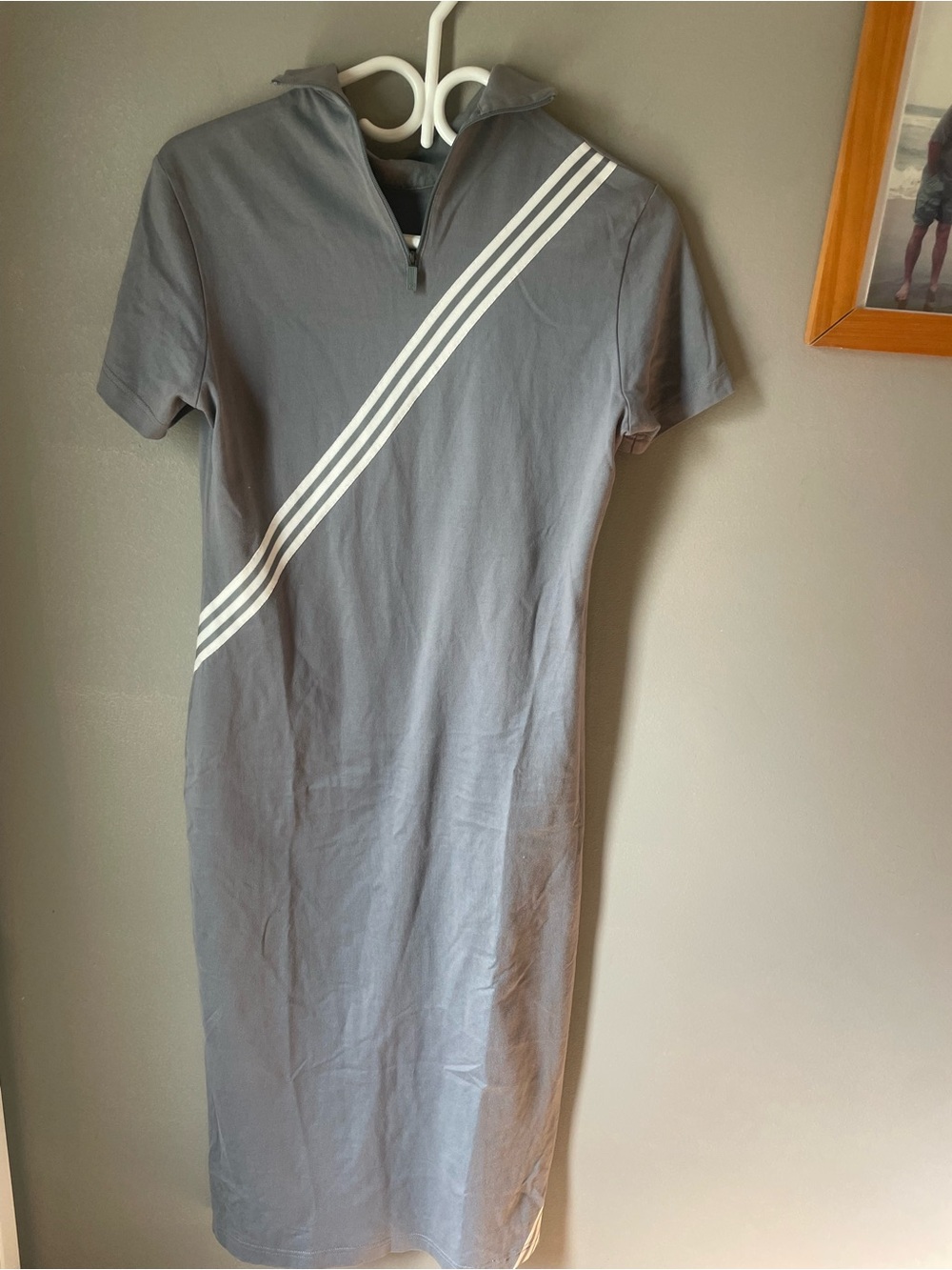 Adidas Y-3 Women’s Gray Midi Dress with Diagonal White Stripes
